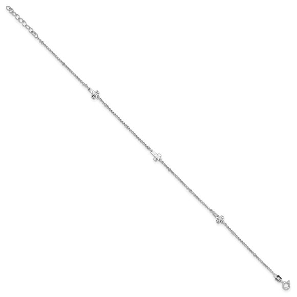 925 Sterling Silver Diamond-cut Cross Charm s 9" + 1" Ext. Fine Jewelry Anklet - Picture 2 of 6